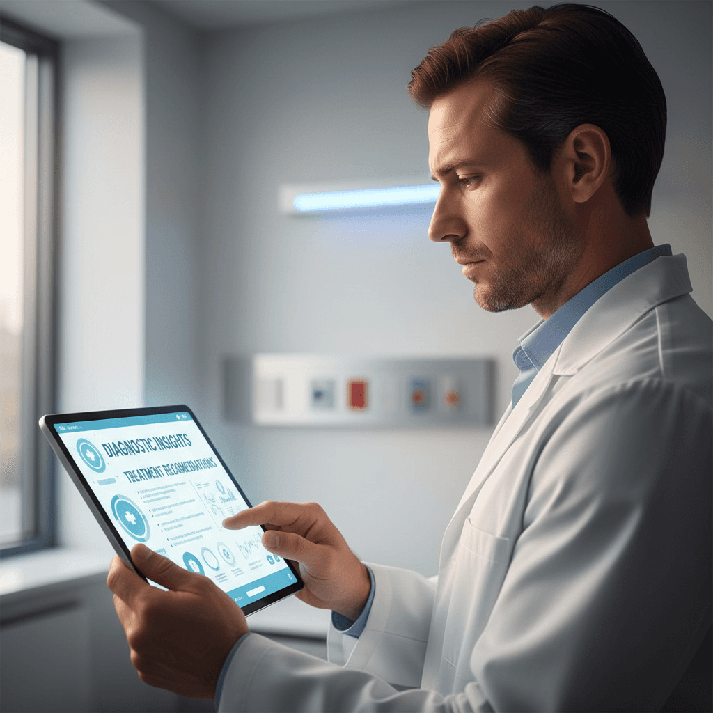 Doctor reviewing clinical decision support on tablet