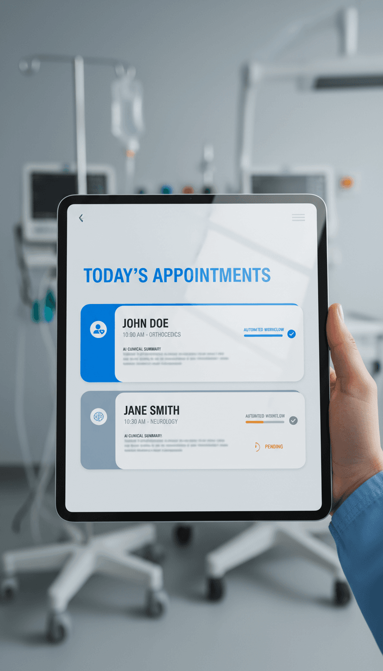 MINOVATION AI software dashboard on tablet showing clinic scheduling