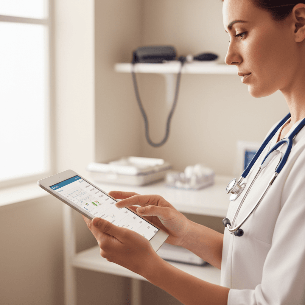 Clinician using clinical decision support software on tablet