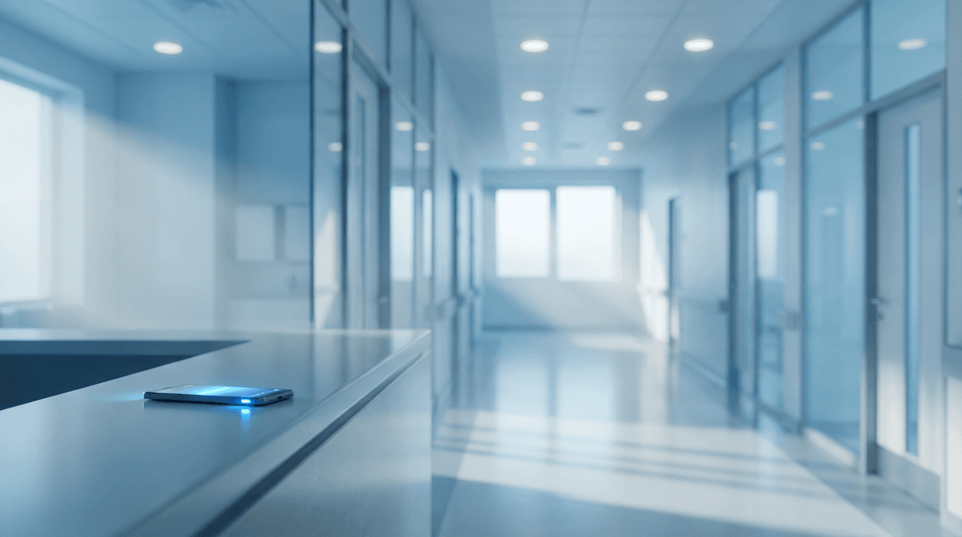 Modern healthcare facility interior with digital systems